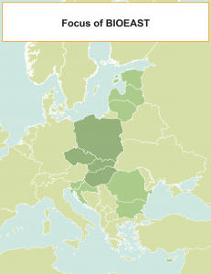 Map showing the countries of focus for Bioeast.