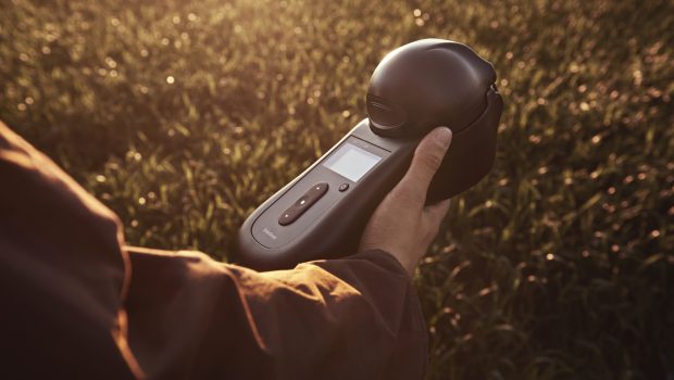 GrainSense in hand, in the background field.