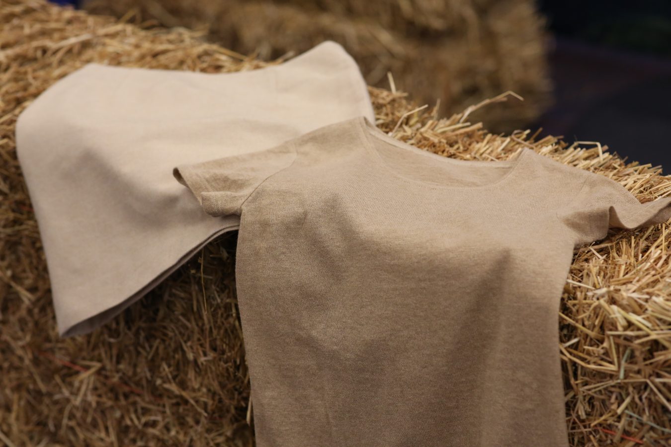 Top and skirt made of wheat straw.