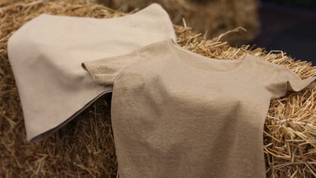 Top and skirt made of wheat straw.